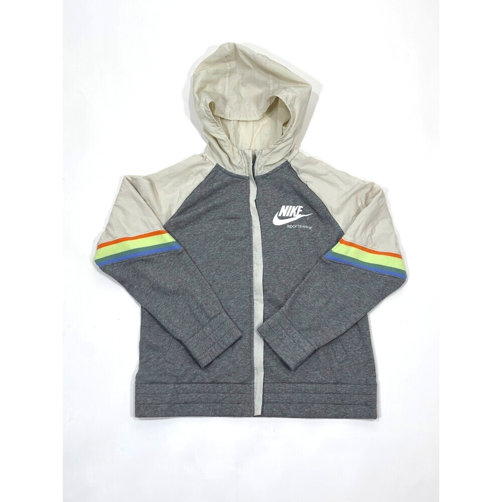 Nike Heritage Full-Zip Hoodie Jacket Carbon Heather Grey Stripe - Youth XL